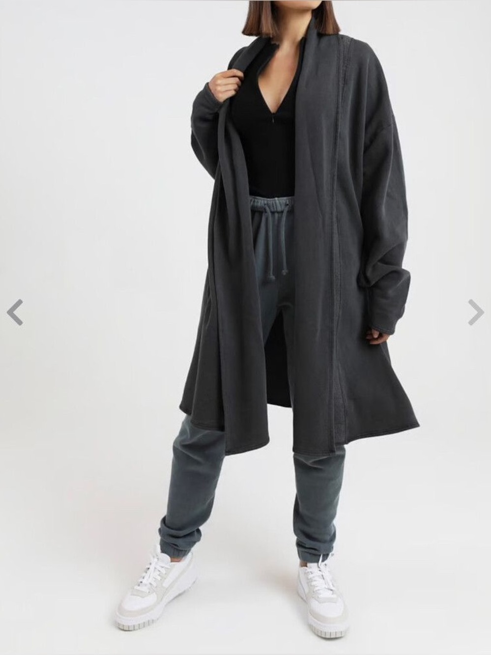 Joah Brown Oversized Charcoal Open Front Long Cardigan